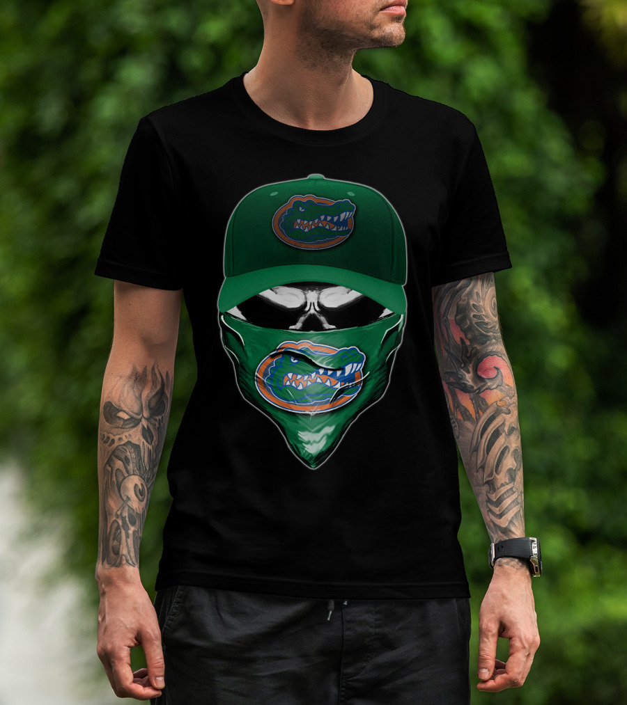 Skull With Florida Gators Logo And Green Cap T-Shirt