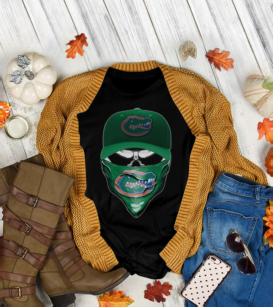 Skull with Florida Gators Logo and Green Cap T-Shirt