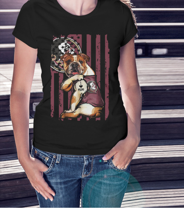 Bulldog I Love Mom Florida State Seminoles T-Shirt