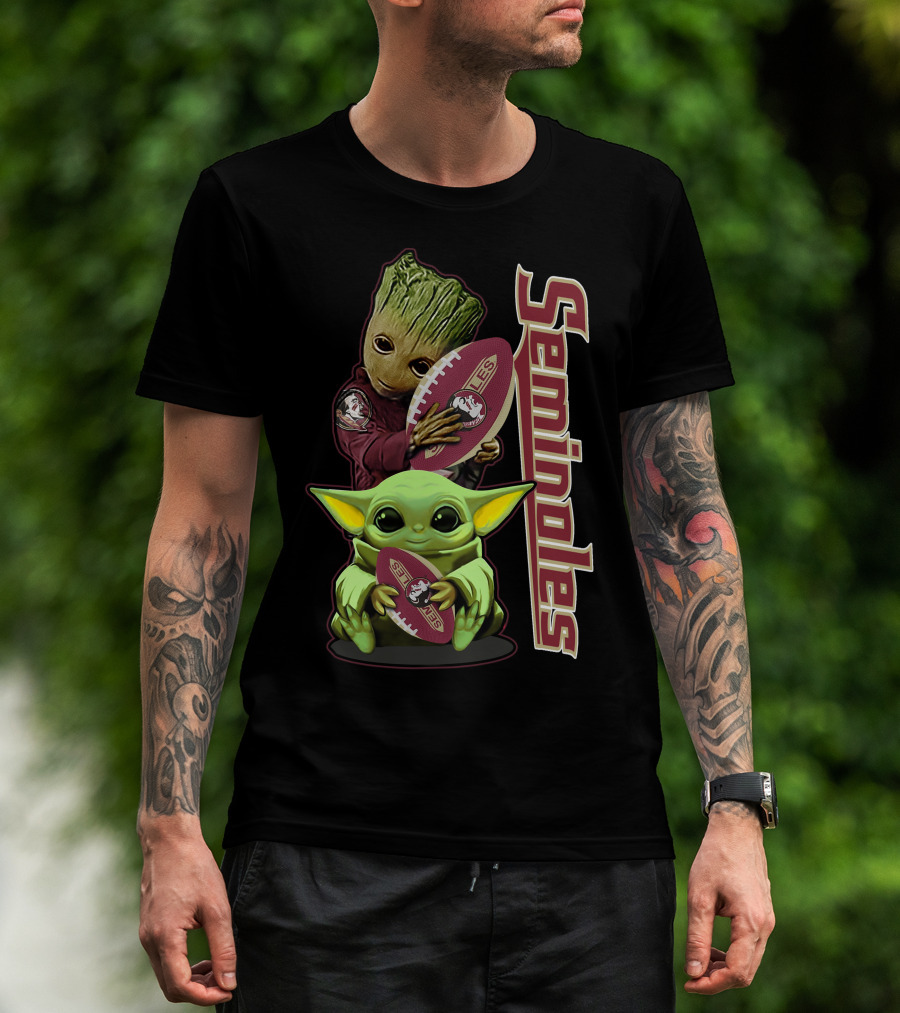 Seminoles Baby Alien And Tree Hero Holding Football T-Shirt