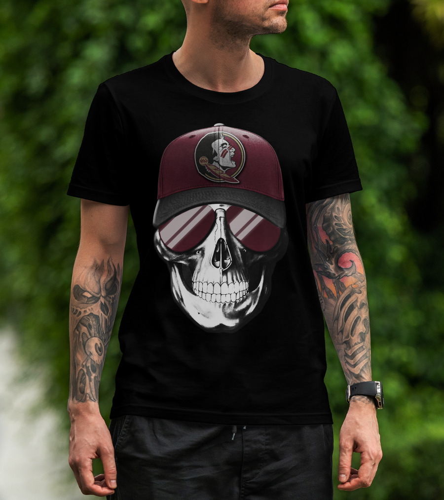 Skull Wearing Florida State Seminoles Cap With Sunglasses T-Shirt