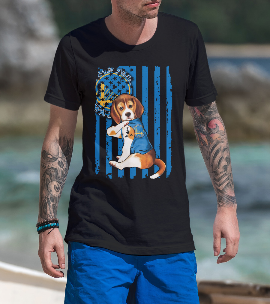 Golden State Warriors Beagle I Love Mom Tattoo T-Shirt