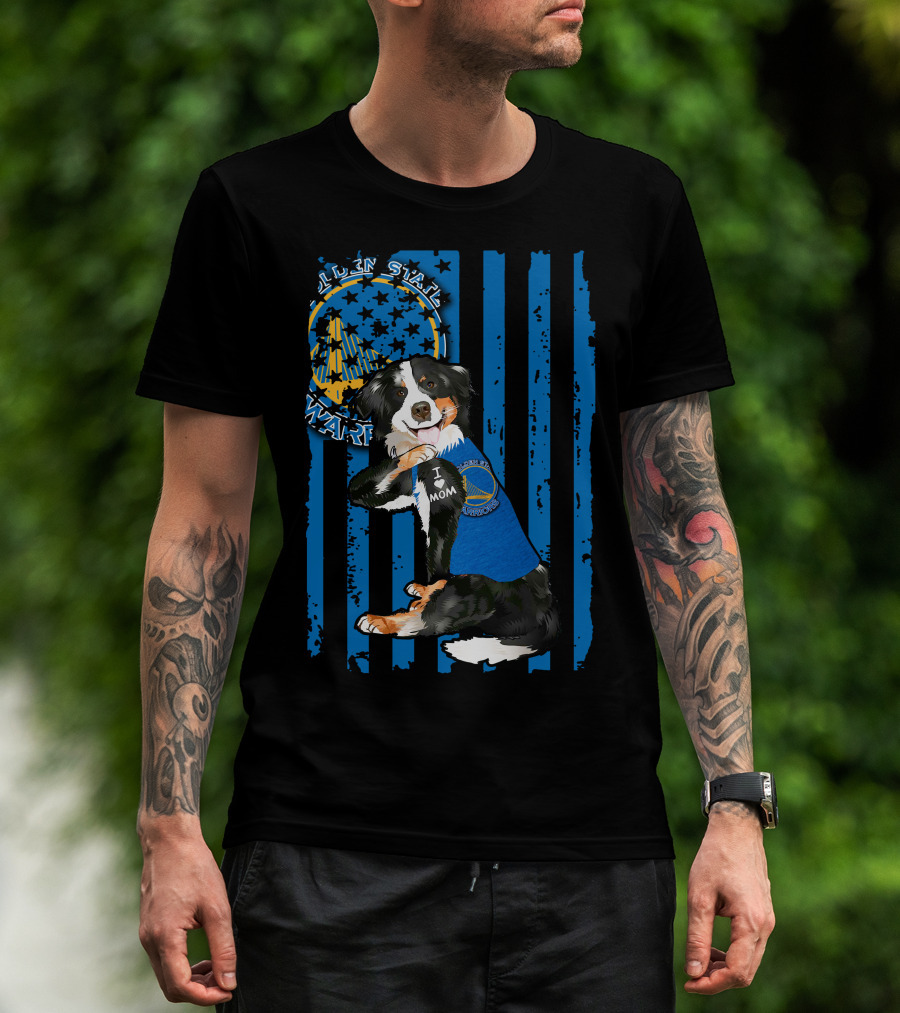 Golden State Warriors Border Collie Fan I Love Mom T-Shirt