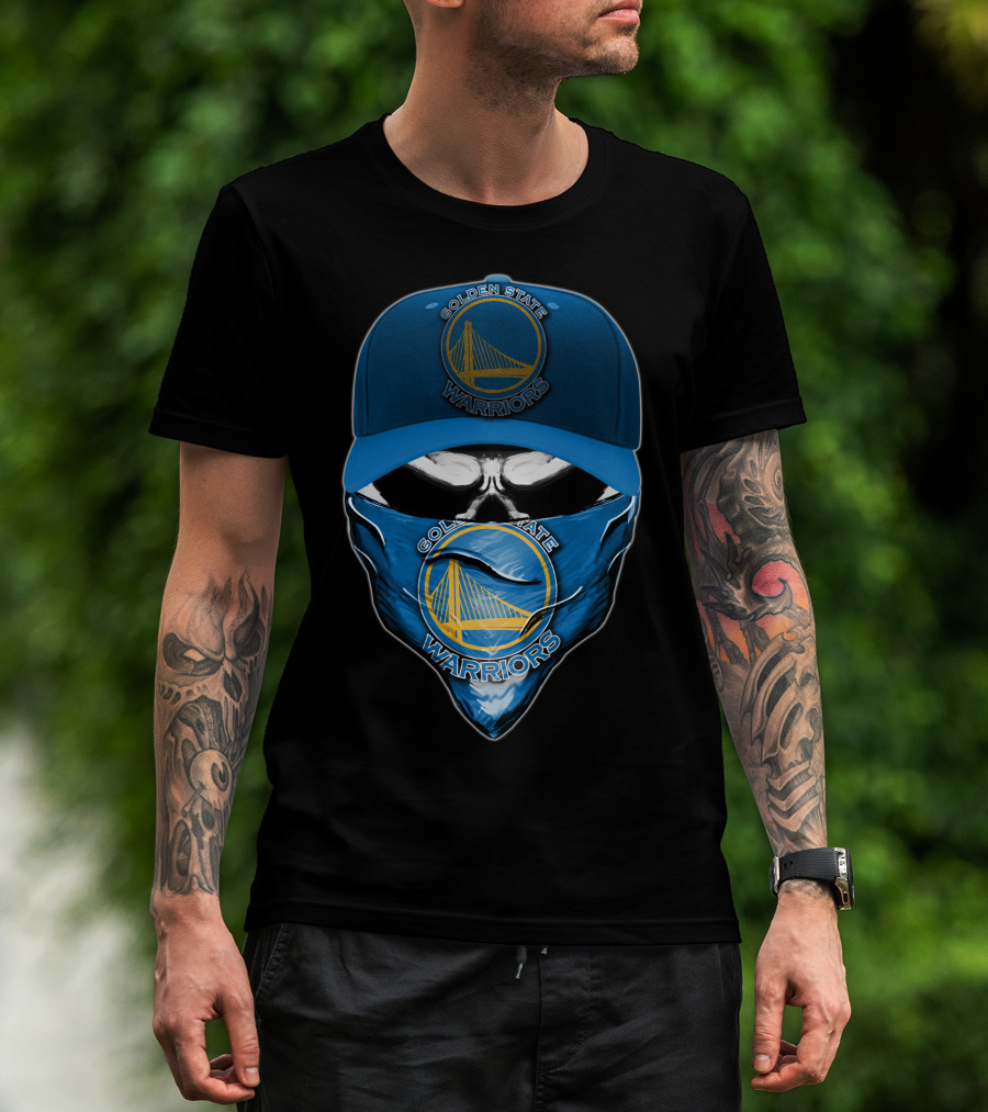 Golden State Warriors Skull V6 Bandana And Cap Combo T-Shirt