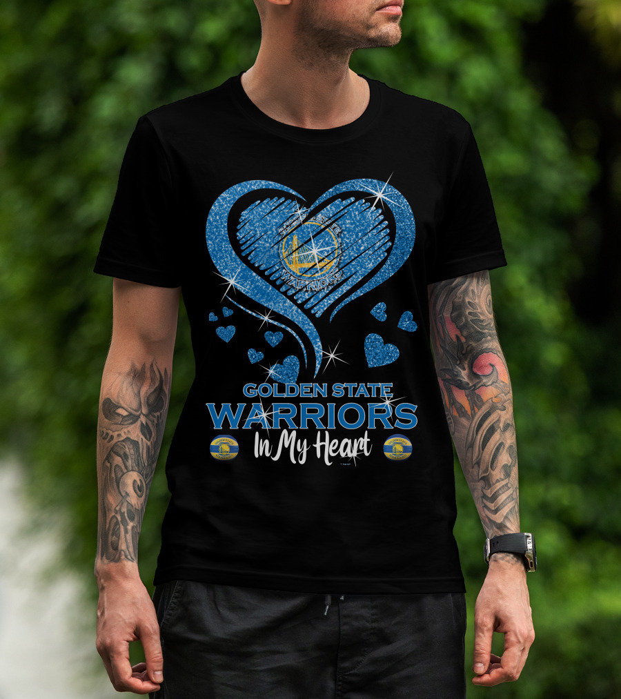 Golden State Warriors In My Heart Sparkling Logo Hearts T-Shirt