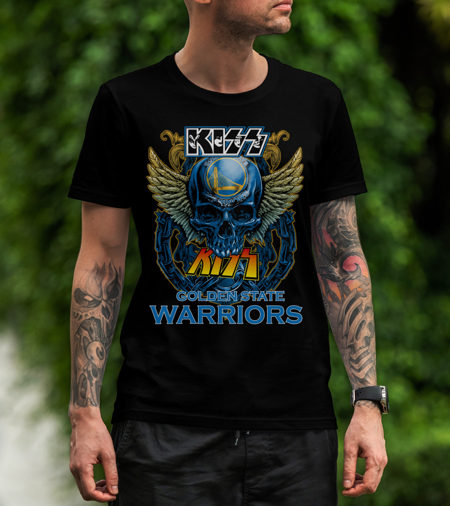 Kiss Golden State Warriors Blue Skull With Wings And Chains T-Shirt