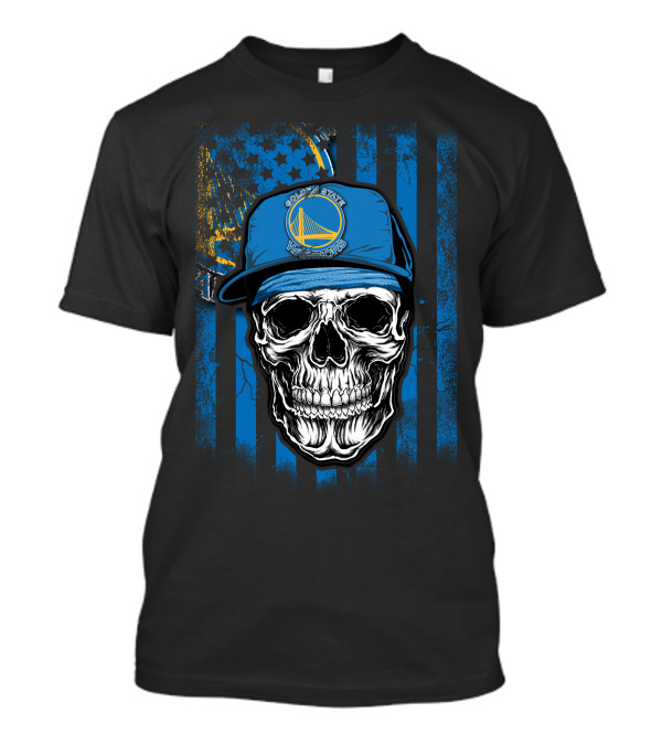 Golden State Warriors Skull V1 Blue Cap And Stars Stripes T-Shirt