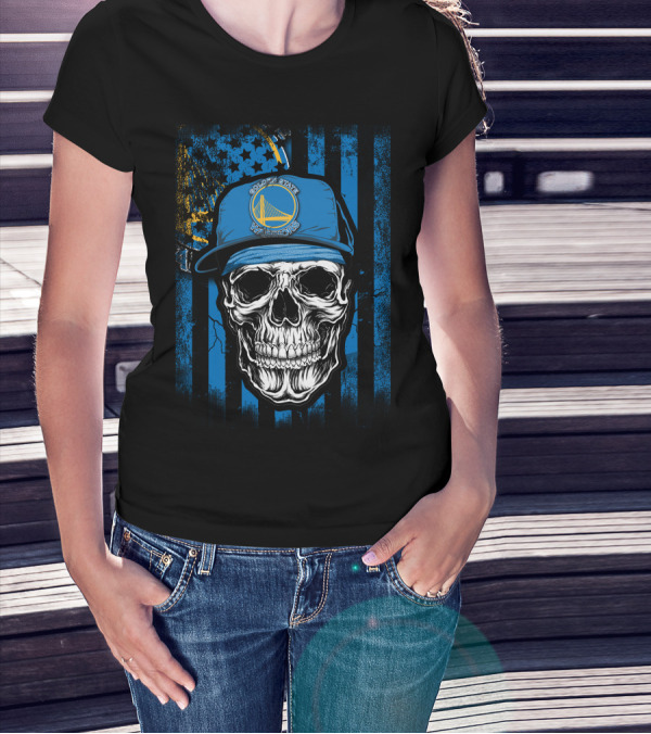 Golden State Warriors Skull V1 Blue Cap And Stars Stripes T-Shirt
