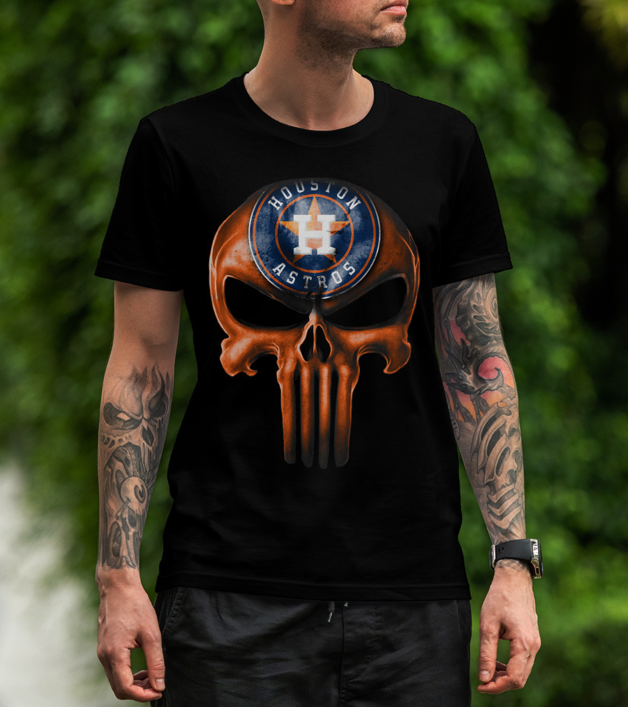 Skull With Houston Astros Baseball Emblem T-Shirt