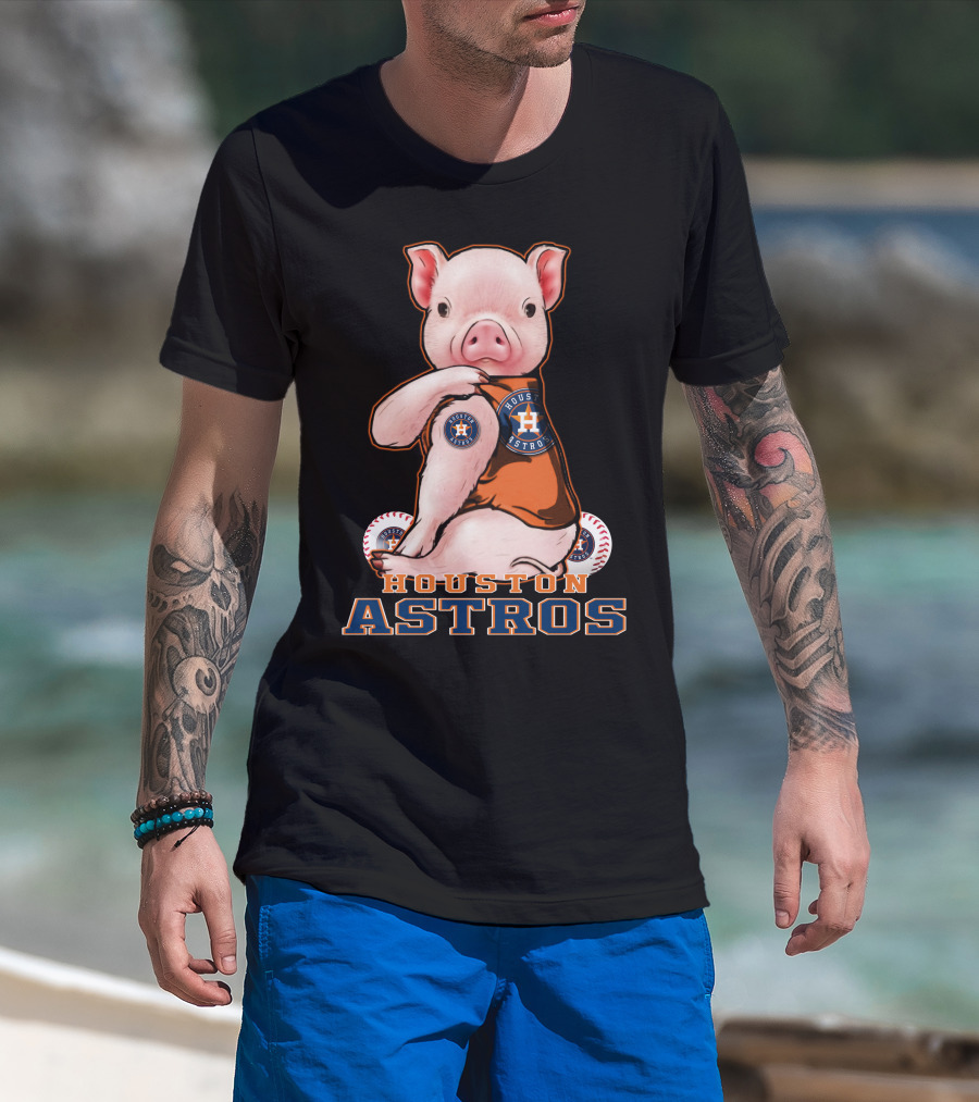 Pig Wearing Houston Astros Jersey With Logo And Baseballs T-Shirt