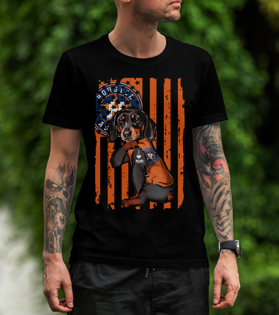 Dachshund I Love Mom Houston Astros T-Shirt