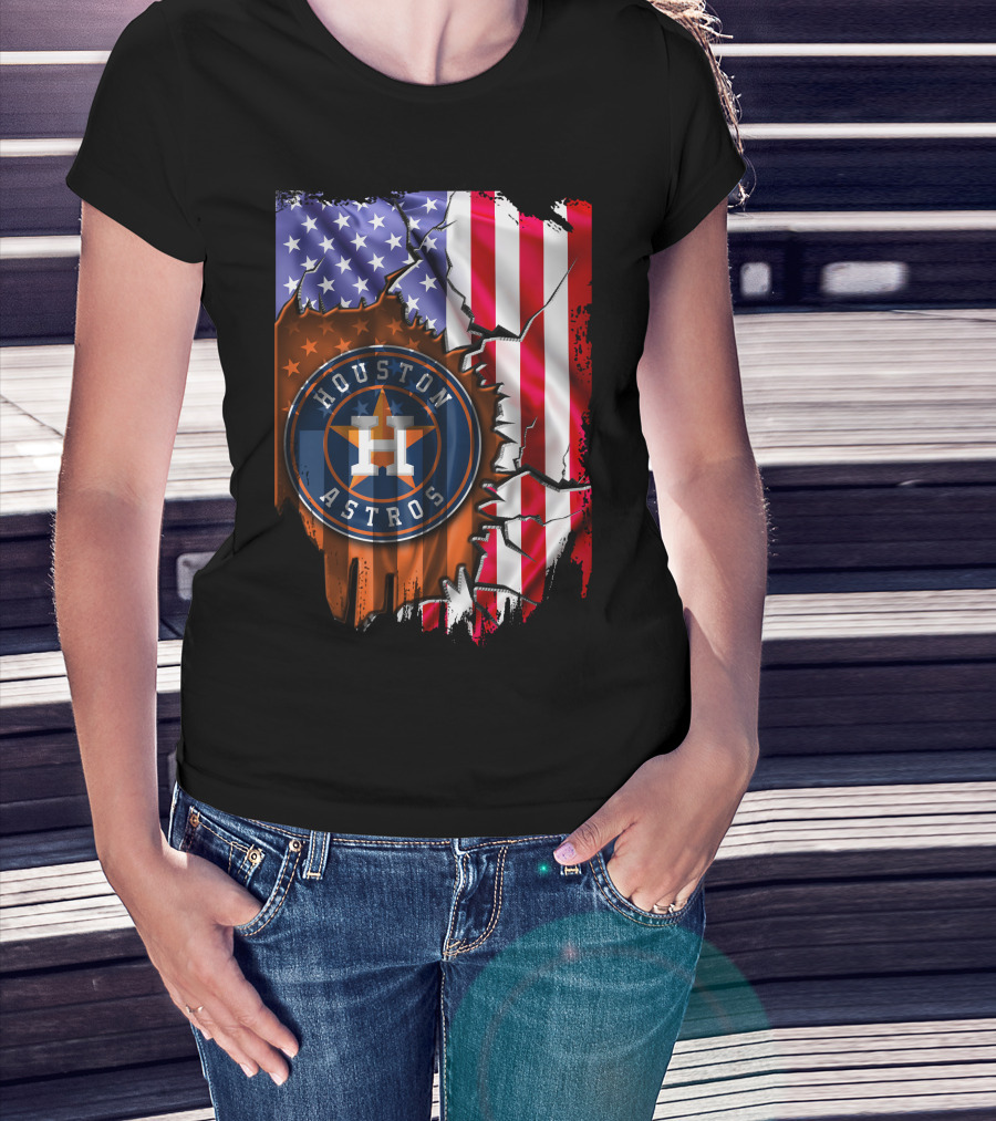 Houston Astros American Flag Torn T-Shirt