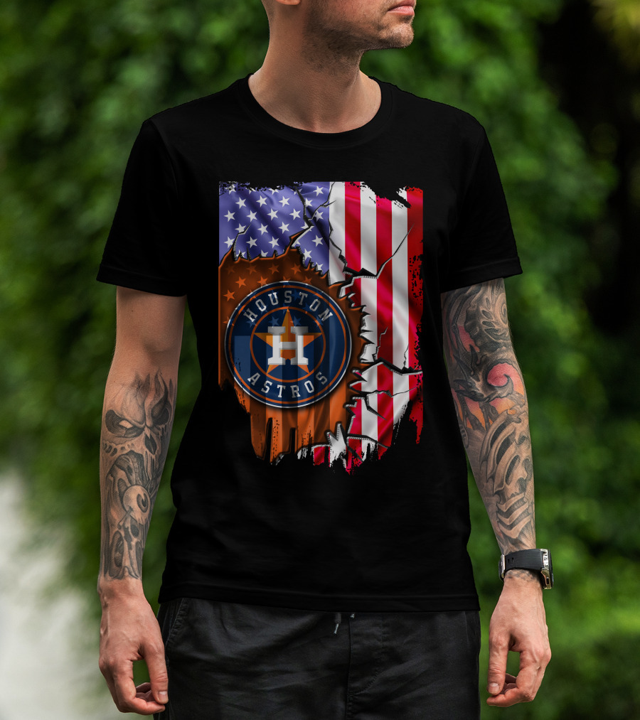 Houston Astros American Flag Torn T-Shirt