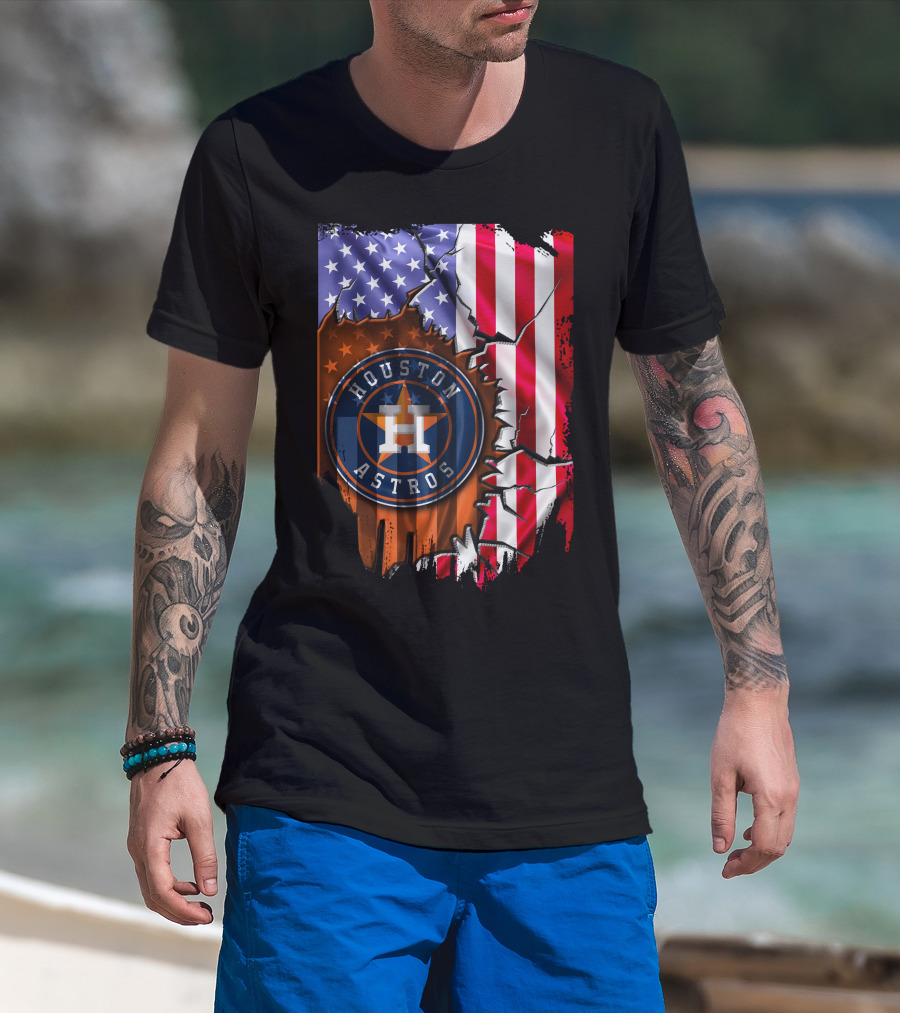 Houston Astros American Flag Torn T-Shirt