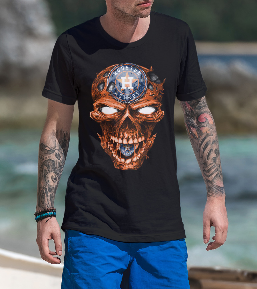 Skull V2 Houston Astros Logo Creepy Orange Skeleton T-Shirt