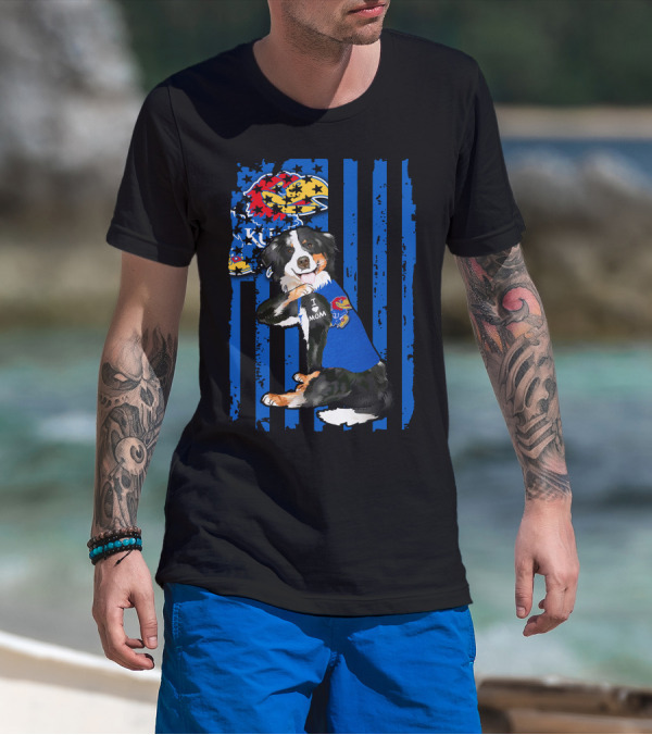Border Collie I Love Mom Kansas Jayhawks Flag T-Shirt