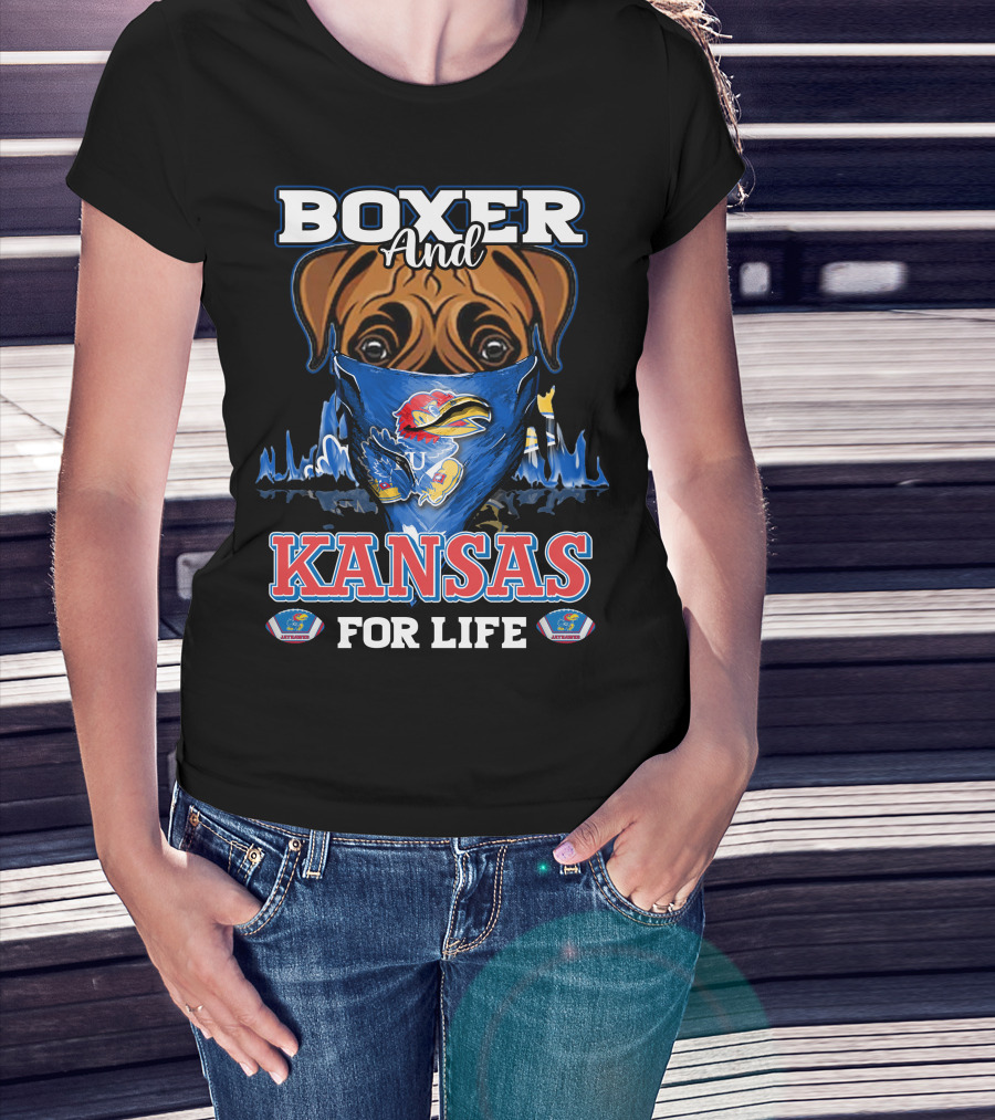 Boxer And Kansas Jayhawks For Life T-Shirt