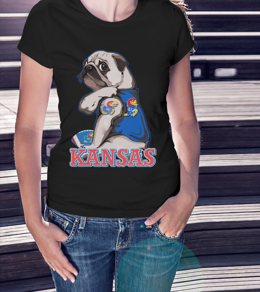 Kansas Jayhawks Pug Football T-Shirt