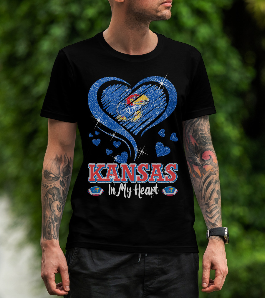 Kansas Jayhawks Heart KU Love Glitters Kansas In My Heart T-Shirt