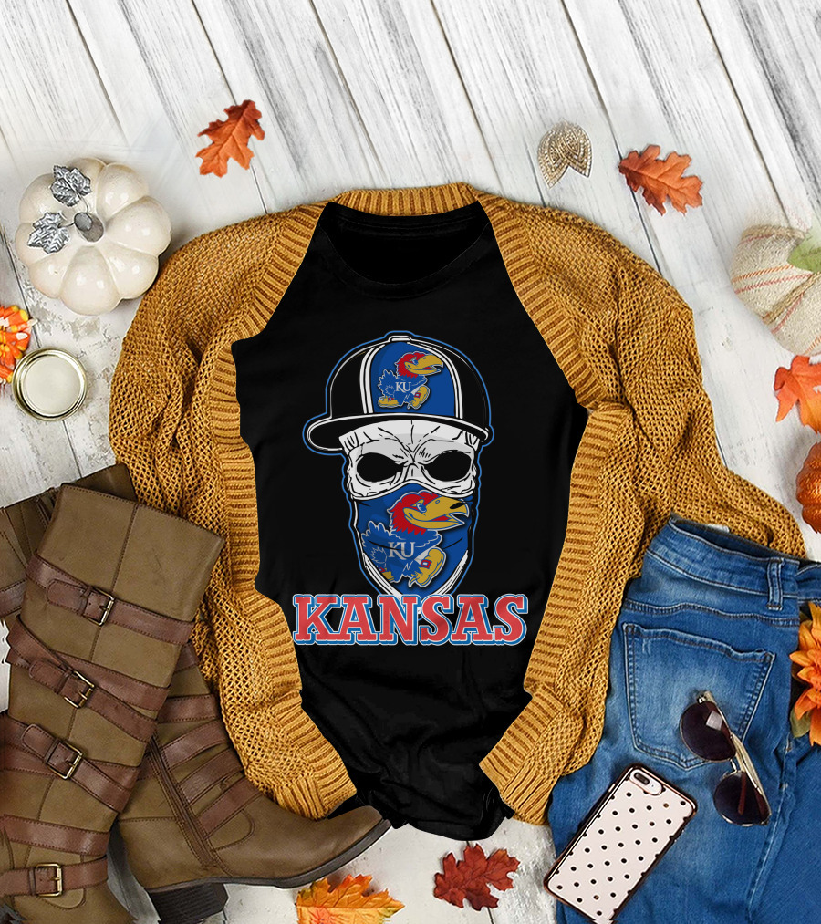 Kansas Jayhawks Skull Hat KU T-Shirt