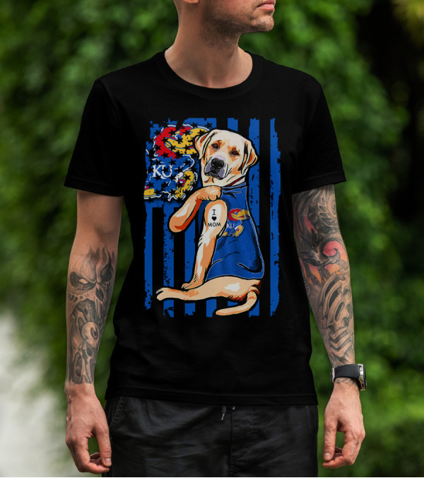 Labrador Retriever I Love Mom Kansas Jayhawks KU Stripes T-Shirt