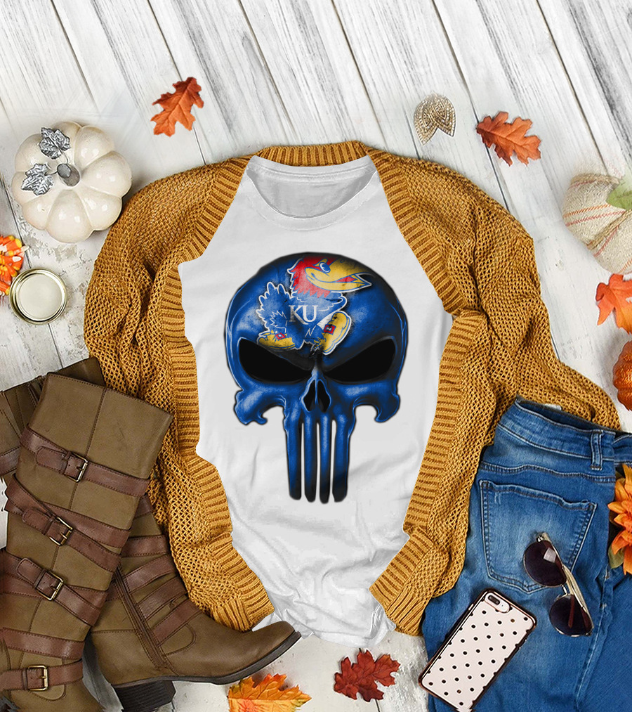 Kansas Jayhawks KU Logo Skull T-Shirt