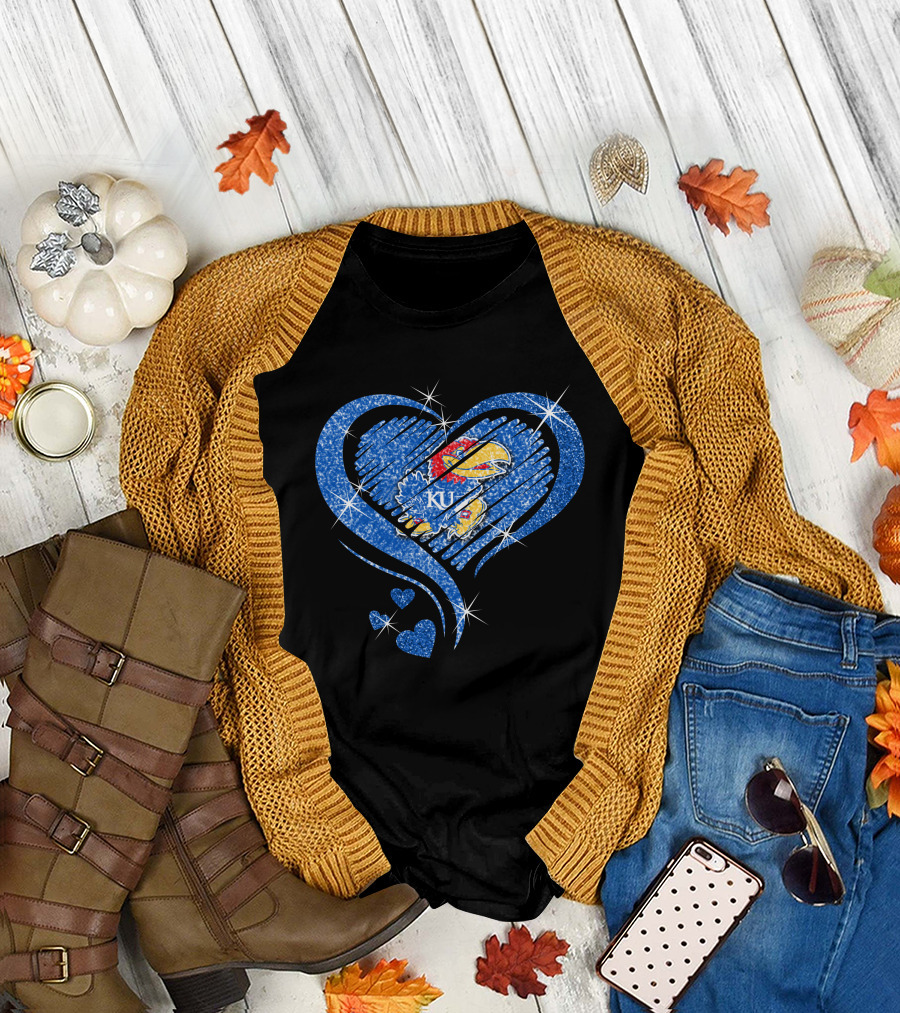 Kansas Jayhawks Sparkling Heart KU T-Shirt