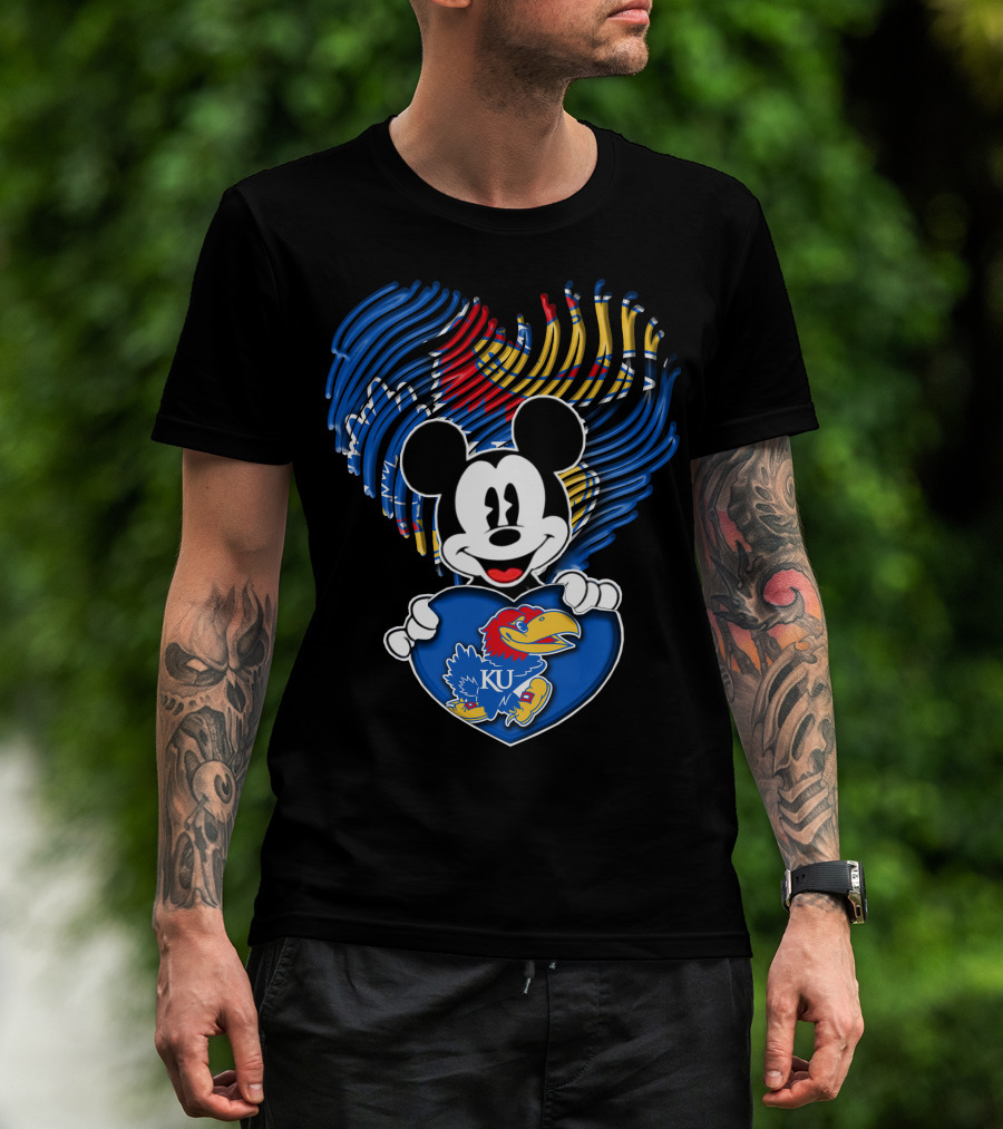 Kansas Jayhawks KU Mickey Heart T-Shirt