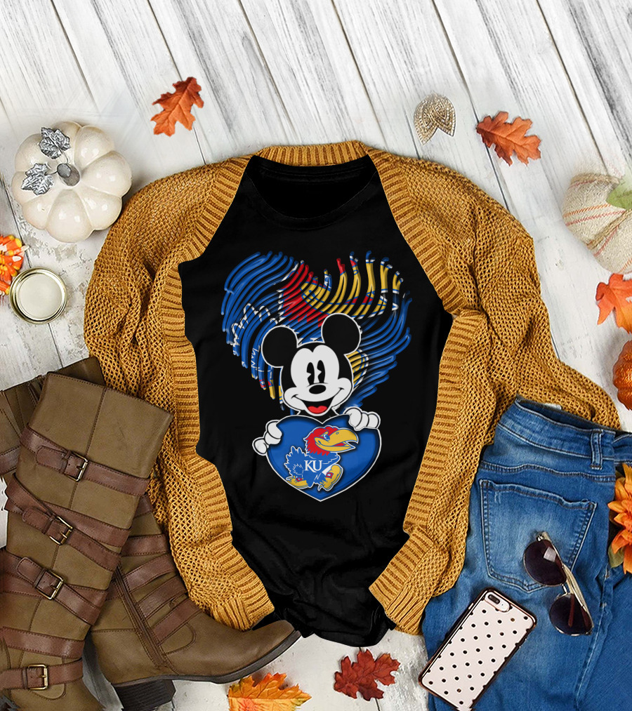 Kansas Jayhawks KU Mickey Heart T-Shirt