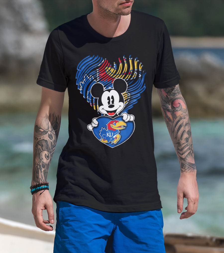 Kansas Jayhawks KU Mickey Heart T-Shirt