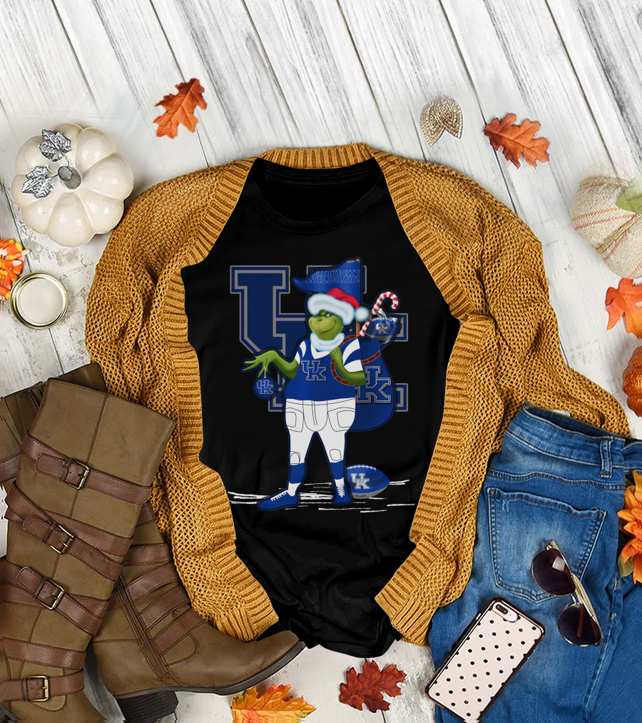 Kentucky Wildcats Grinch Christmas Santa Sports Fan T-Shirt