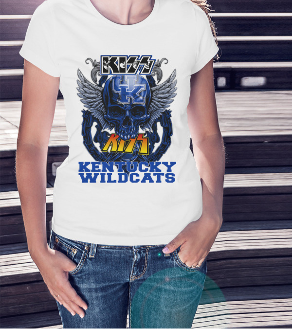 Kiss Kentucky Wildcats UK Skull Wings T-Shirt