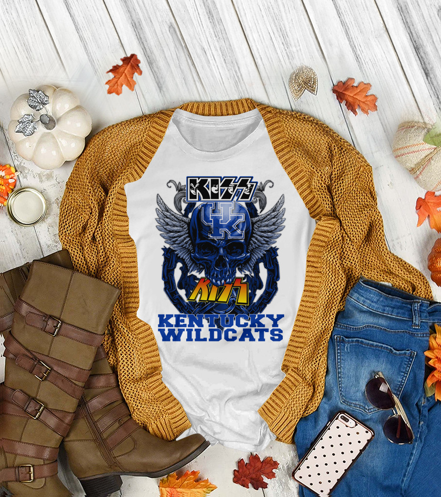 Kiss Kentucky Wildcats UK Skull Wings T-Shirt
