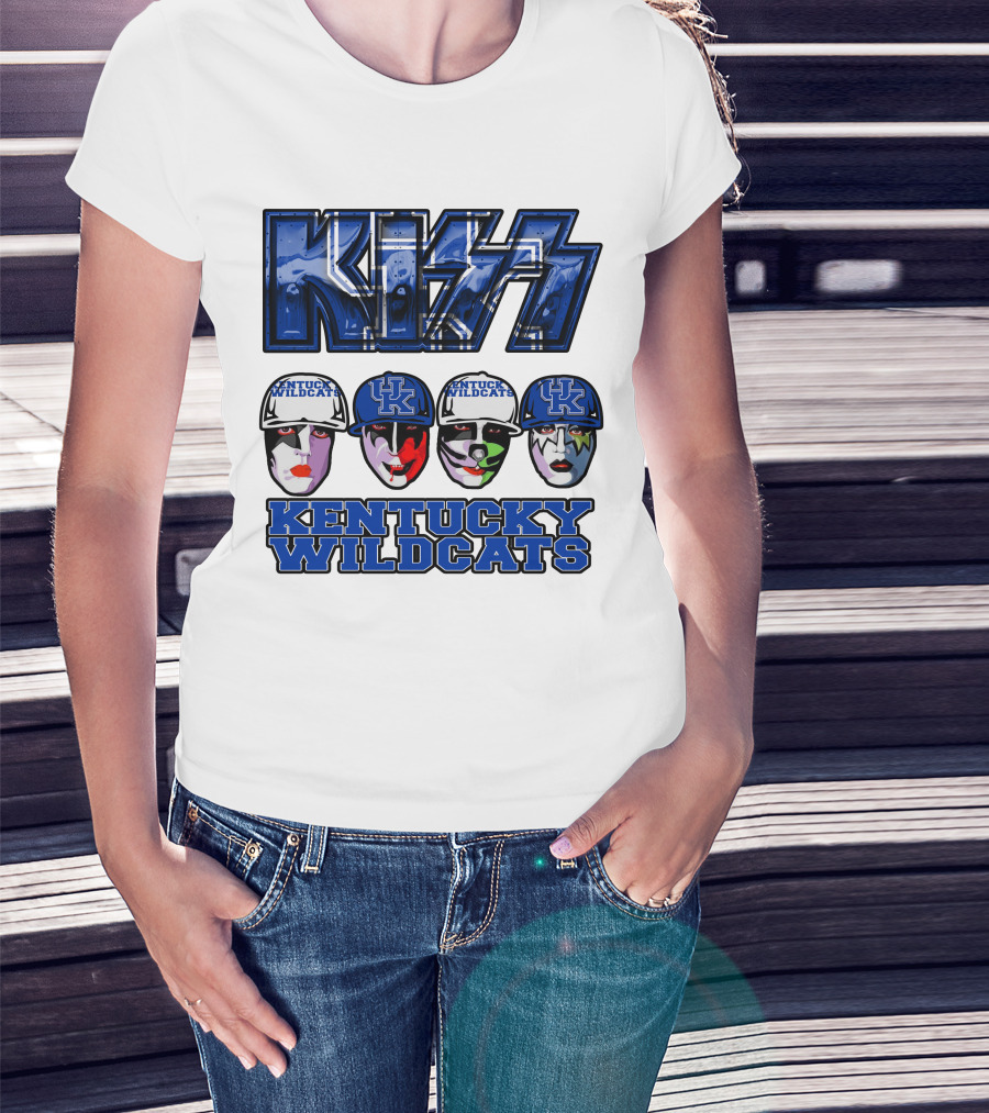 Kiss Kentucky Wildcats Blue Rock And Roll Band Fans T-Shirt