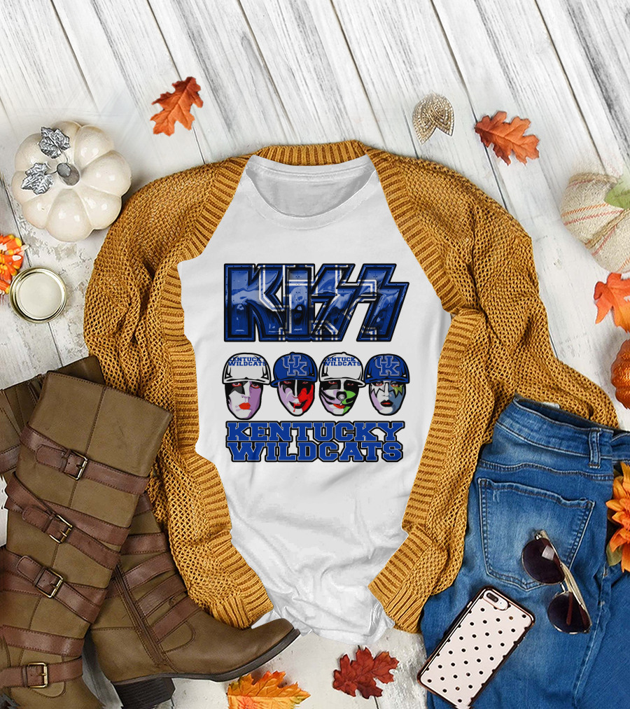 Kiss Kentucky Wildcats Blue Rock and Roll Band Fans T-Shirt