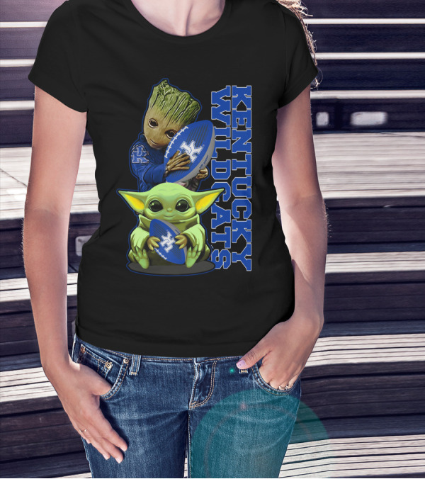 Baby Alien And Tree Character Holding Kentucky Wildcats Football T-Shirt