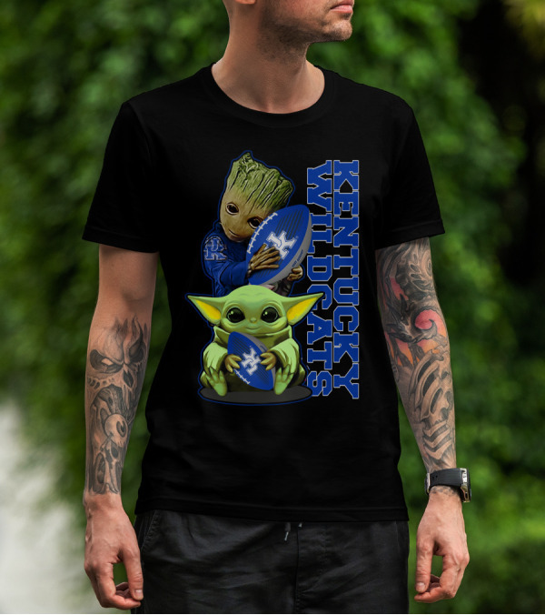Baby Alien And Tree Character Holding Kentucky Wildcats Football T-Shirt
