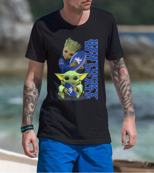 Baby Alien And Tree Character Holding Kentucky Wildcats Football T-Shirt