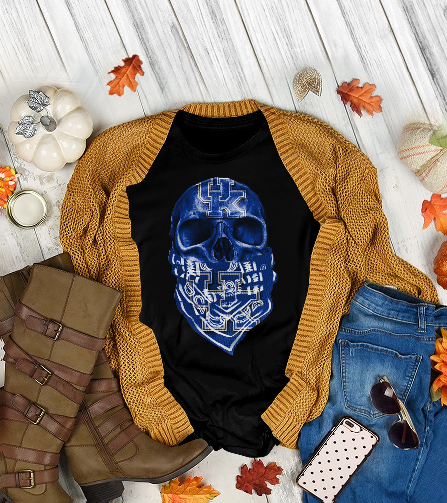 Kentucky Wildcats Skull Bandana Blue UK T-Shirt