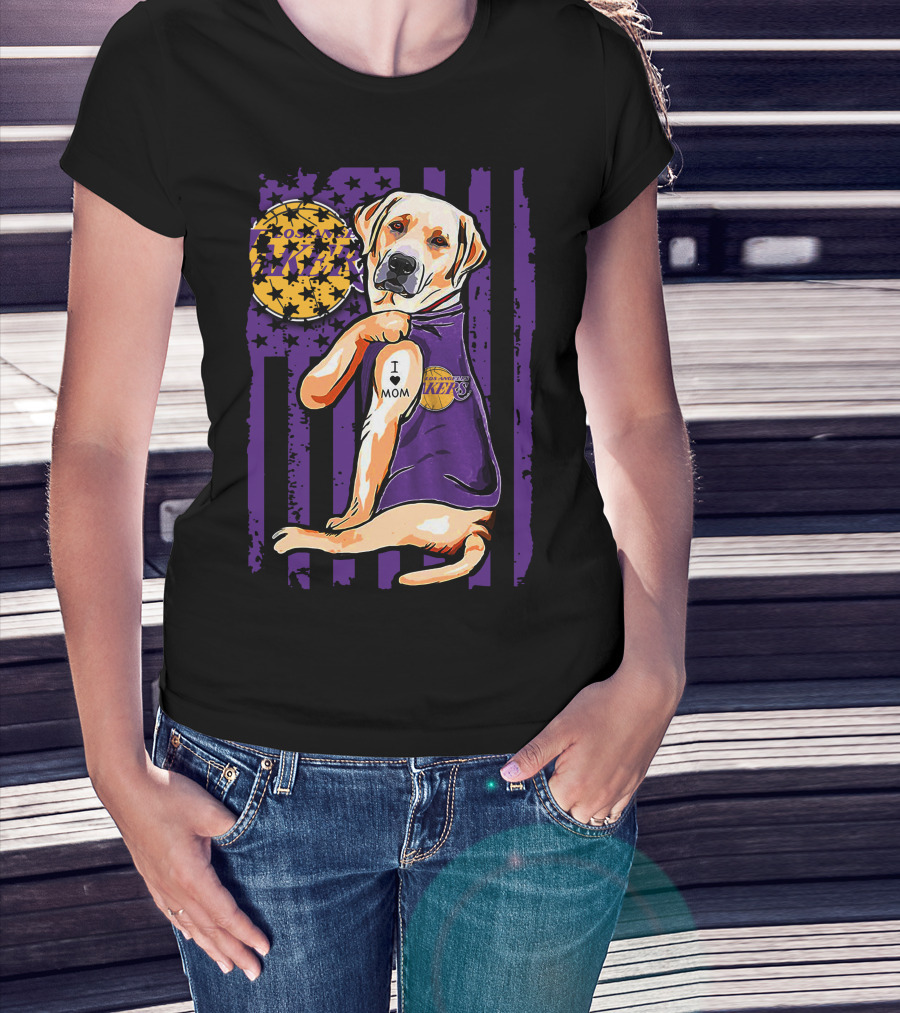 Labrador Retriever I Love Mom Los Angeles Lakers Fan T-Shirt