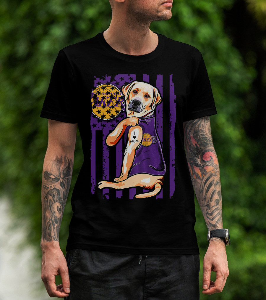 Labrador Retriever I Love Mom Los Angeles Lakers Fan T-Shirt