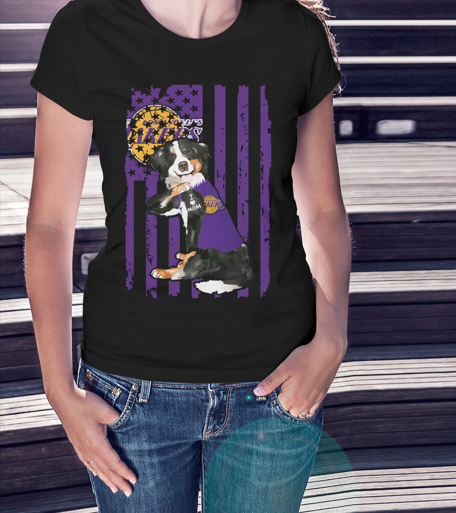 Border Collie I Love Mom Los Angeles Lakers T-Shirt