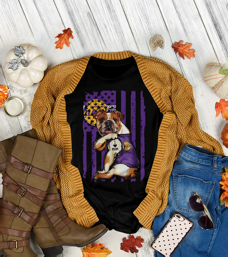 Bulldog I Love Mom Los Angeles Lakers T-Shirt