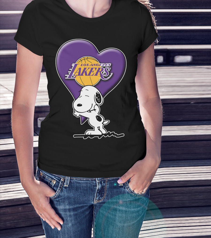 Snoopy Heart Los Angeles Lakers Basketball T-Shirt