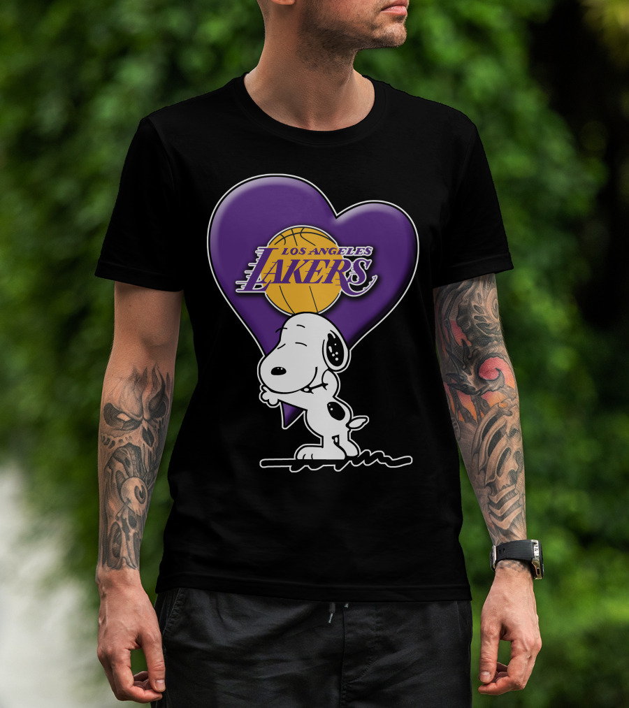 Snoopy Heart Los Angeles Lakers Basketball T-Shirt