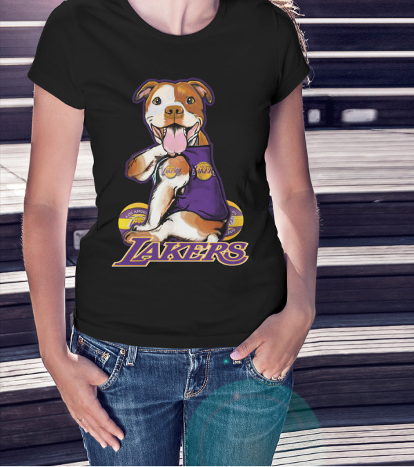 Pittbull Los Angeles Lakers Basketball Dog Fan T-Shirt