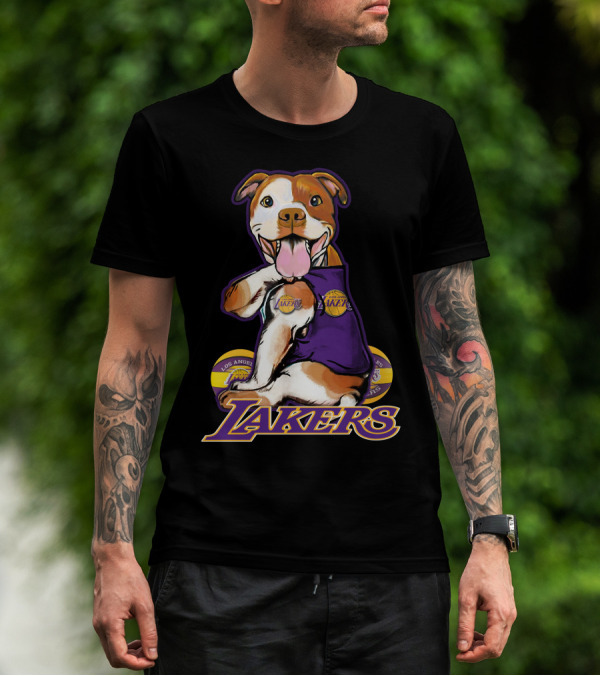 Pittbull Los Angeles Lakers Basketball Dog Fan T-Shirt