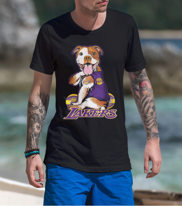 Pittbull Los Angeles Lakers Basketball Dog Fan T-Shirt