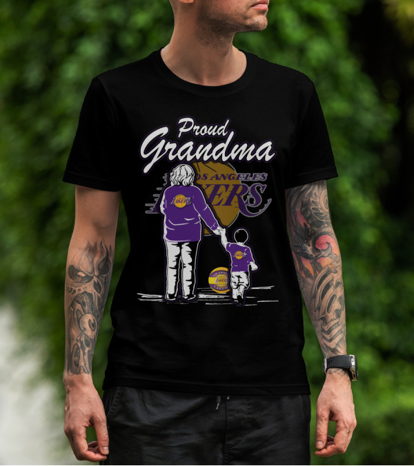 Proud Grandma Los Angeles Lakers Family Duo With Basketball And Team T-Shirt