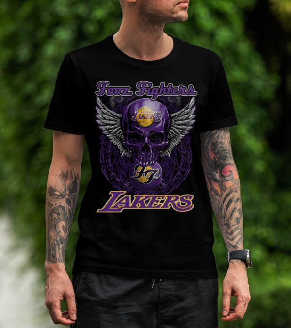Foo Fighters Los Angeles Lakers Skull Wings T-Shirt